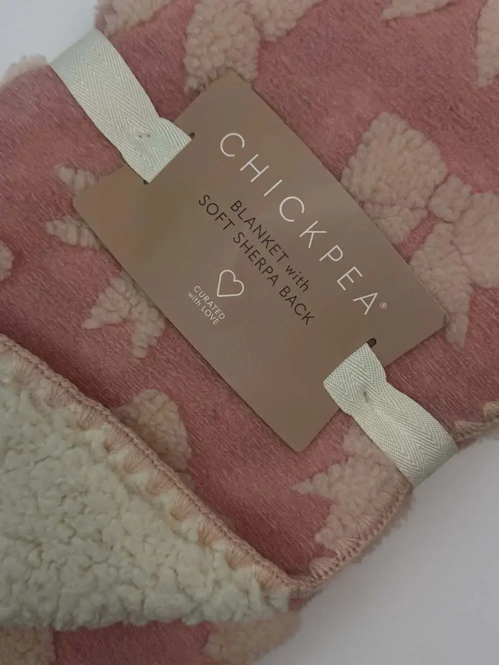 Chickpea Blanket with Soft Sherpa Back Pink Bow Pattern baby 30x40